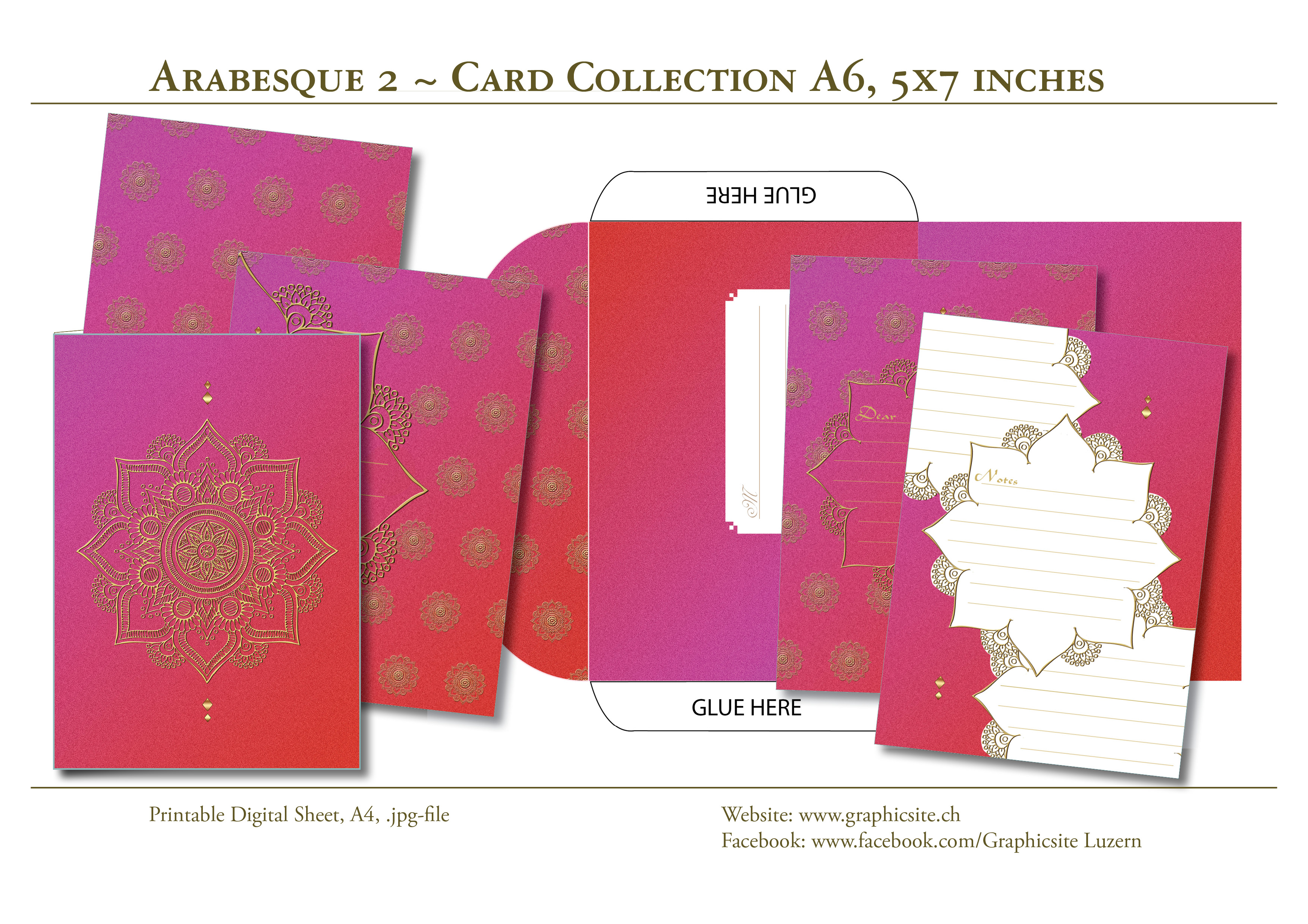 Printable Digital Sheet - Cards, Downloads, Greeting Cards, Notecards, Envelope, Graphic Design, Luzern